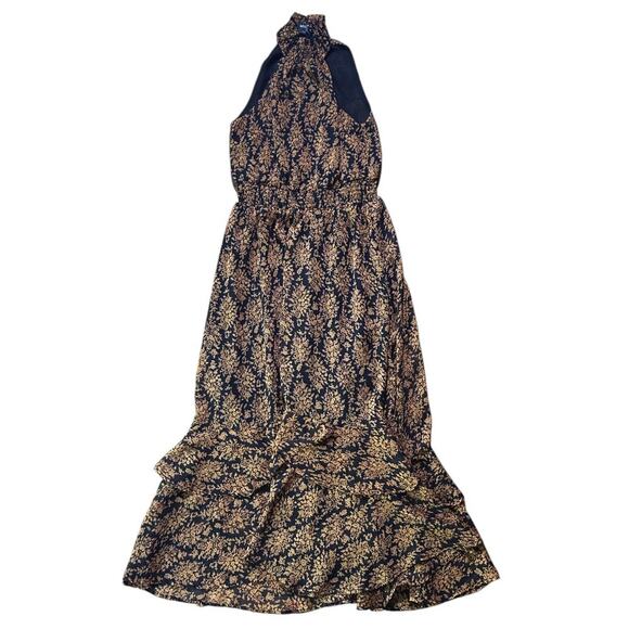 MINKPINK Bedouin Beauty Smocked Collar Flounce Hem Orange & Black Midi Dress M - Picture 6 of 8